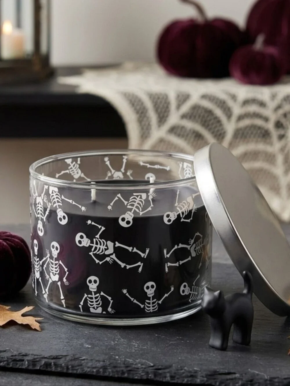 NWT Halloween Spooky Bundle - 4-Wick Skeleton Candle, Towel, Clips & Stickers